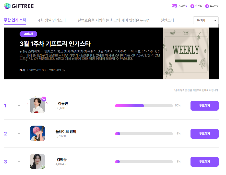 기프트리 화면 / 기프트리