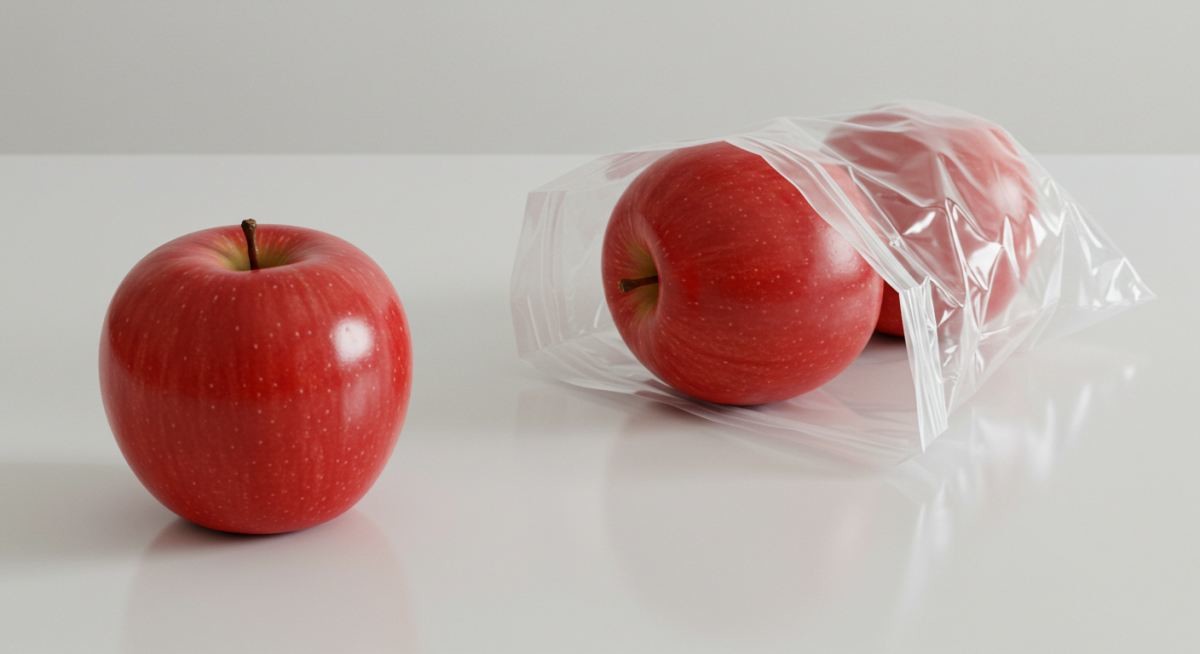 보통 가정에서 사용하는 사과 보관법. 전문가들은 이 방법을 추천하지는 않았다. 기사 내용을 바탕으로 AI가 생성한 자료사진.