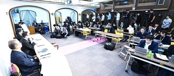 日 도쿄지법 법인해산 명령 관련 일본 세계평화통일가정연합 기자회견장