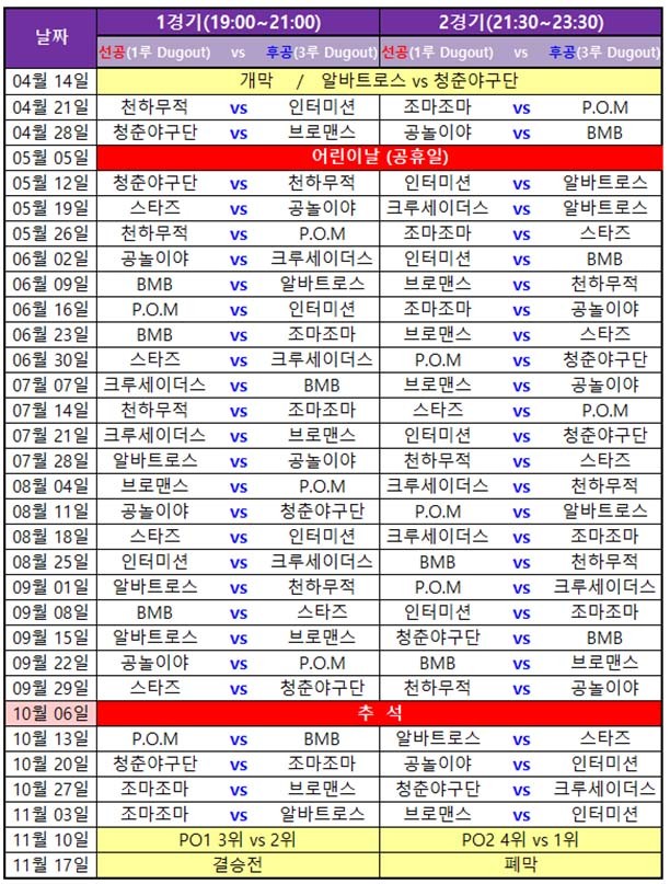 ‘2025 더킴로펌배 제19회 한스타 연예인 야구리그’ 일정