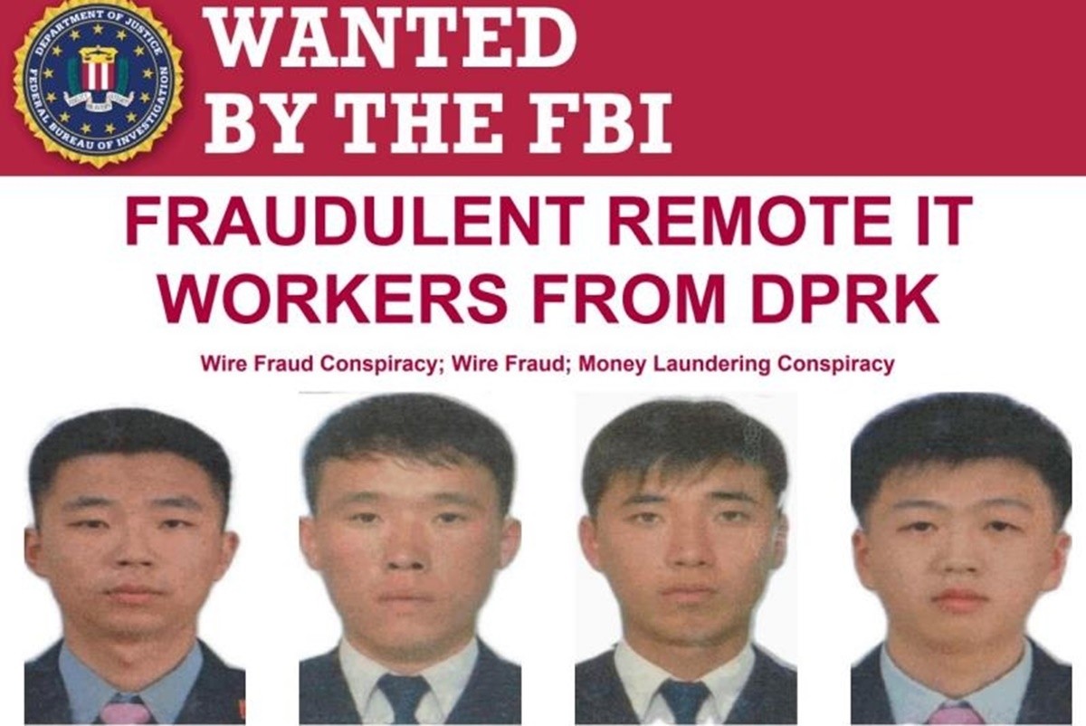 불법 혐의를 받는 북한 국적자 4명에 대한 미국 연방수사국(FBI) 수배 전단 이미지. FBI와 미국 검찰은 김관진(27), 강태복(28), 정봉주'(28), 창남일(26)이라고 이들 일당의 이름과 나이를 공개했다. 이들 4명은 2022년 미국 업체에서 범행 당시 기준으로 91만 5000달러(약 12억 4000만 원)어치의 가상화폐를 탈취하고 자금세탁을 공모한 혐의를 받고 있다. / FBI 제공