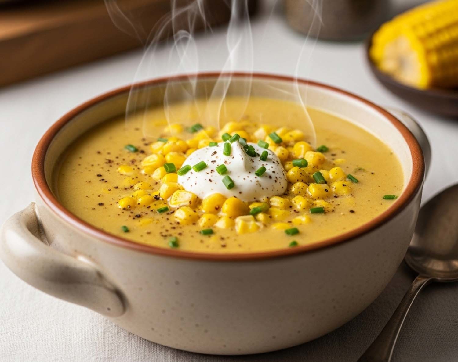 옥수수 수프. AI 툴로 제작한 이미지.