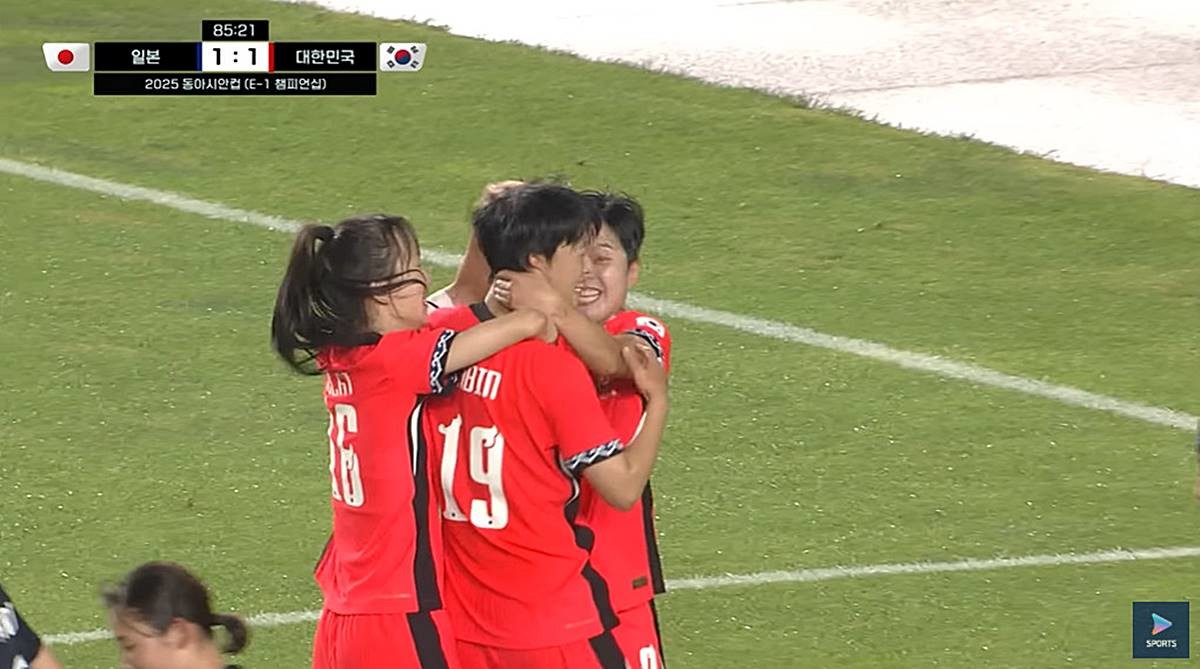 2025 여자 동아시안컵 일본 vs 대한민국 한국 극적 동점골 장면 / 유튜브 '쿠팡플레이 스포츠'