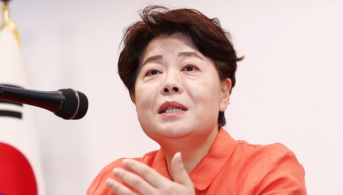 윤희숙 국민의힘 혁신위원장이 16일 서울 여의도 중앙당사에서 현안 관련 기자간담회를 하고 있다. / 뉴스1