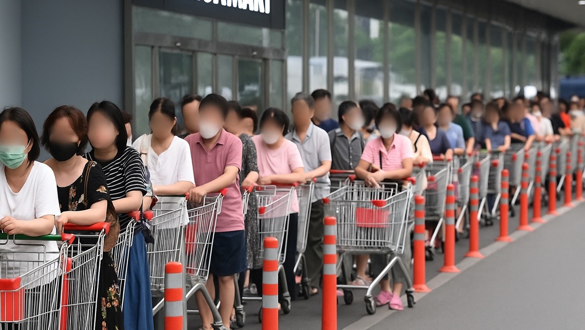대형마트 앞에 줄 선 시민들 자료 이미지