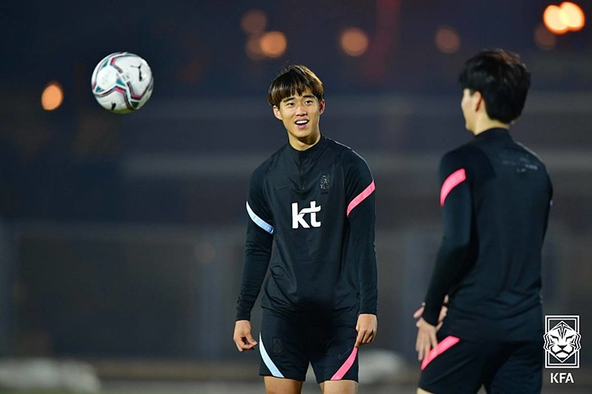 U-23 축구대표팀 천성훈이 지난 2020년 11월 13일(현지시간) 이집트 카이로 에어 디펜스 경기장에서 훈련을 하고 있다 / 뉴스1, 대한축구협회 제공