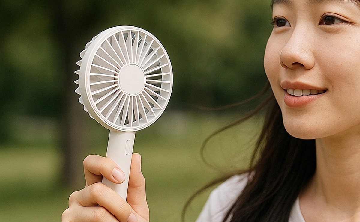 휴대용 손선풍기 모습. 기사 이해를 돕기 위해 AI를 활용해 제작한 자료 이미지입니다.