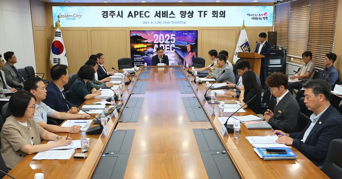 송호준 경주시 부시장이 5일 시청 영상회의실에서 ‘APEC 서비스향상TF 회의’를 주재하고 있다/경주시