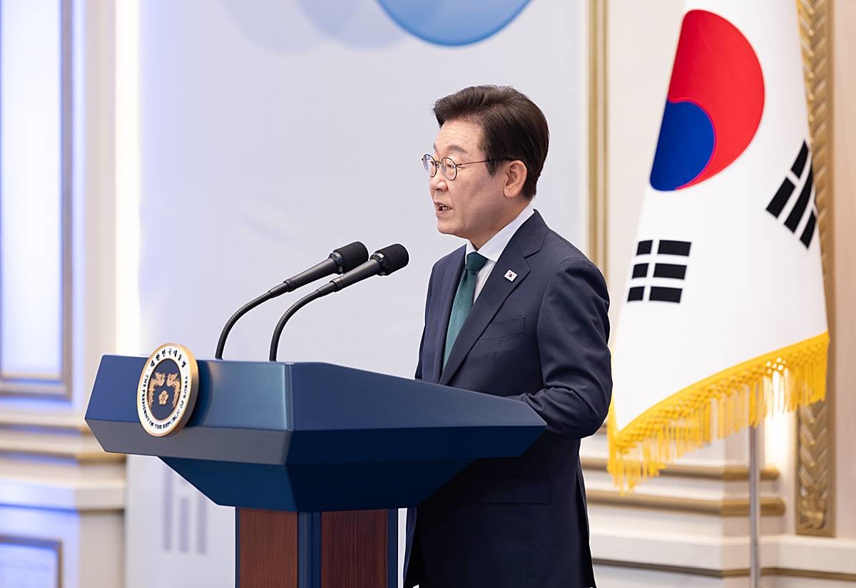 이재명 대통령이 지난 14일 청와대 영빈관에서 열린 ‘광복 80주년, 대통령의 초대’ 행사에서 발언을 하고 있다 / 대통령실 제공