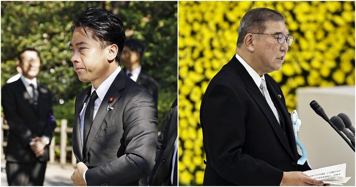 고이즈미 신지로 일본 농림수산상(왼쪽)과 이시바 시게루 일본 총리 / 연합뉴스