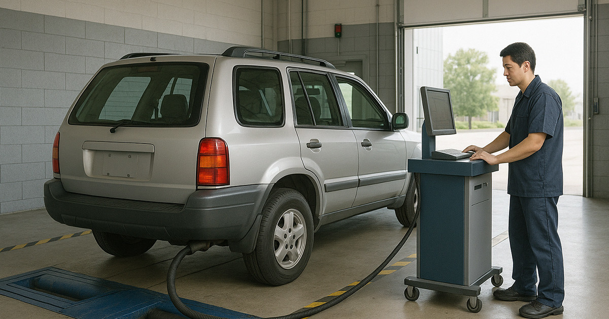 생성형 AI로 제작한 배출가스 검사 받는 SUV.