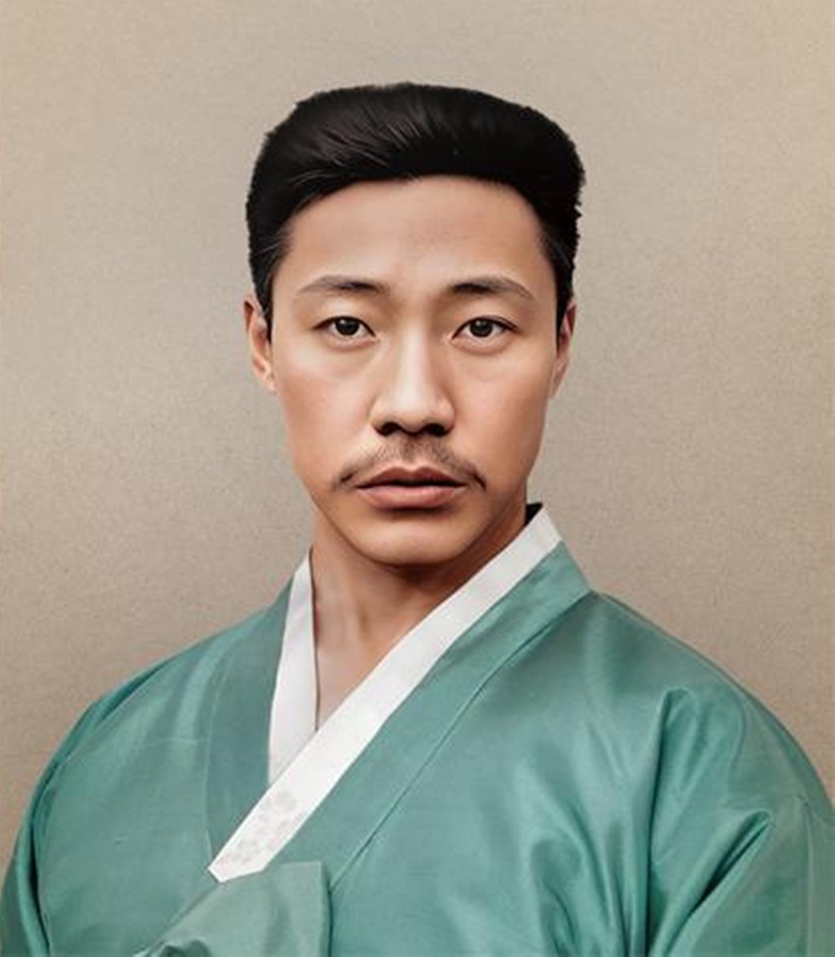 안중근 의사 원본 사진을 기반으로 AI를 활용해 복원된 이미지. / 국가보훈부