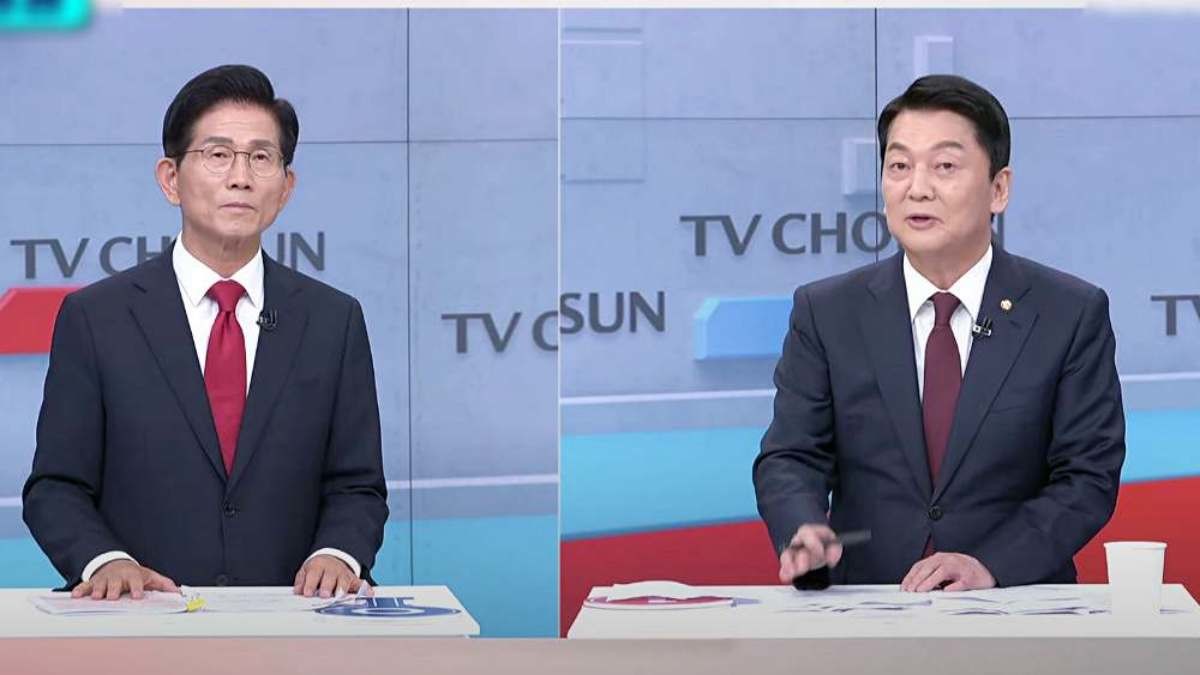 김문수 후보에게 '케데헌' 질문하는 안철수 후보. / 유튜브 '뉴스TVCHOSUN'