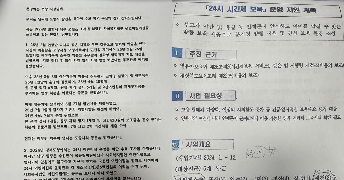 사진은 민원인 이모씨가 포항시 감사실에 제기한 민원 내용