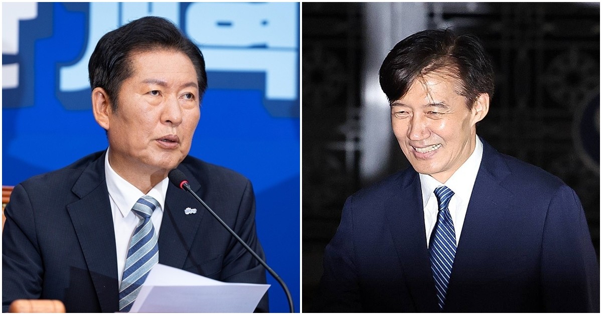 정청래(왼쪽) 더불어민주당 대표와 조국 전 조국혁신당 대표. / 뉴스1
