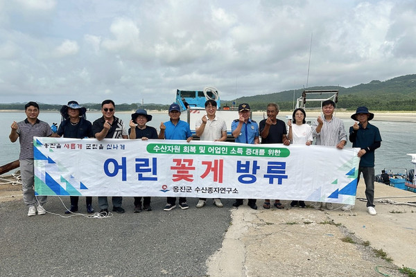 인천 옹진군은 어린 꽃게 종자 40만 마리를 방류했다. / 옹진군