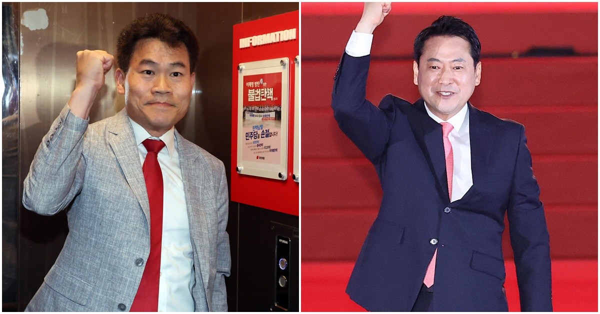 전한길(왼쪽) 씨와 장동혁 국민의힘 대표. / 뉴스1