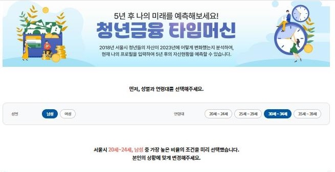 '청년 금융 타임머신' 서비스 화면 일부. / 서울시 제공