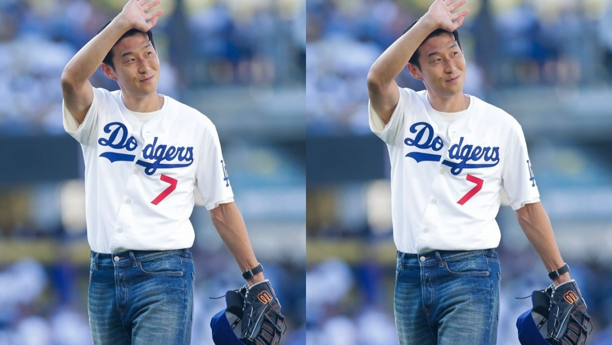28일(한국 시각) LA 다저스타디움서 시구자로 마운드에 선 손흥민. / MLB 공식 인스타그램