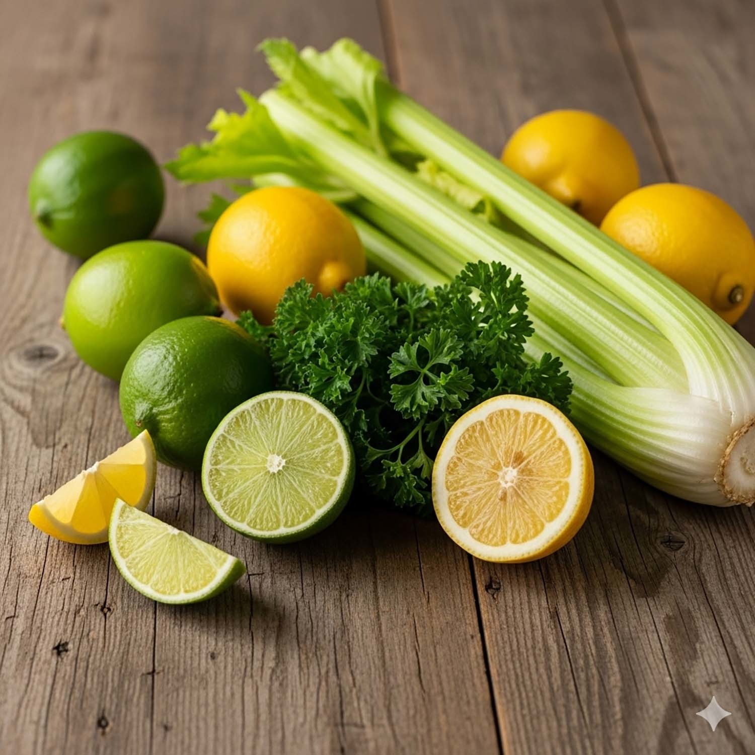 식물광화상을 일으킬 수 있는 식재료들. AI 툴로 만든 사진.