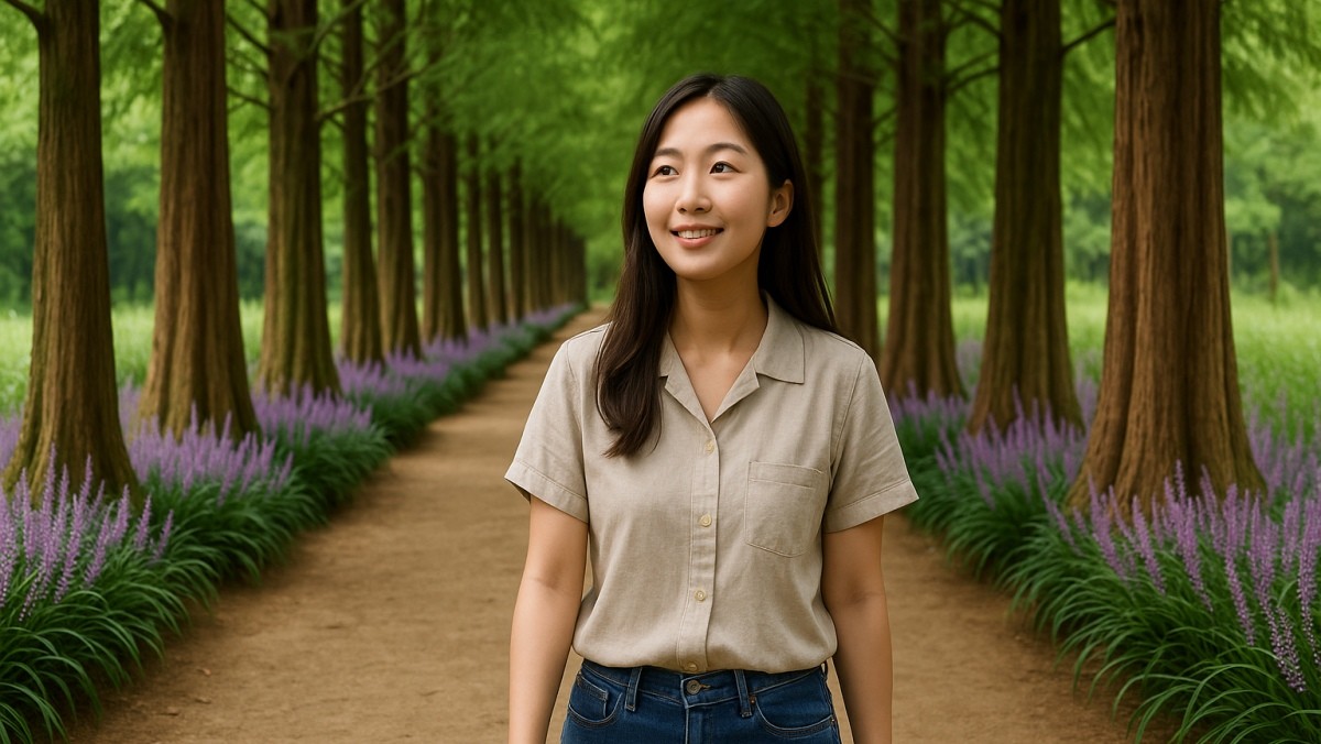 공주 메타세쿼이아길과 유사한 장소를 AI 이미지로 생성함.
