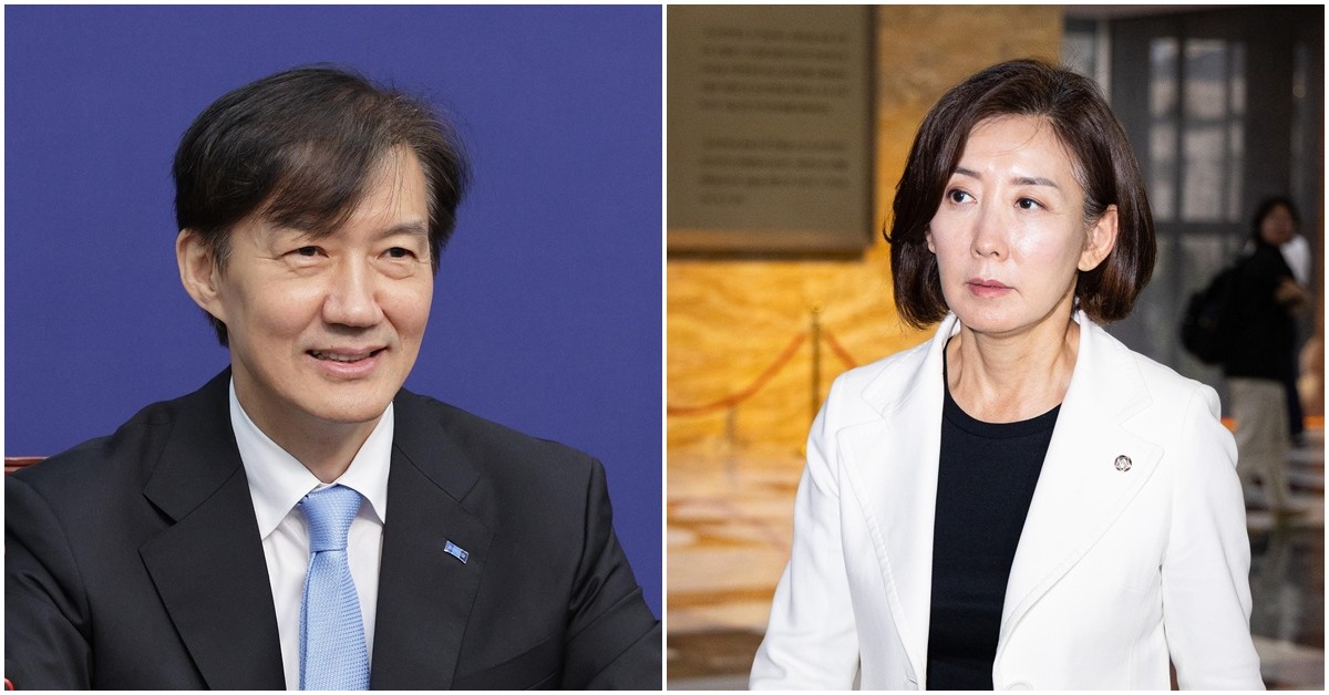 조국 조국혁신당 혁신정책연구원장(왼쪽)과 나경원 국민의힘 의원. / 뉴스1