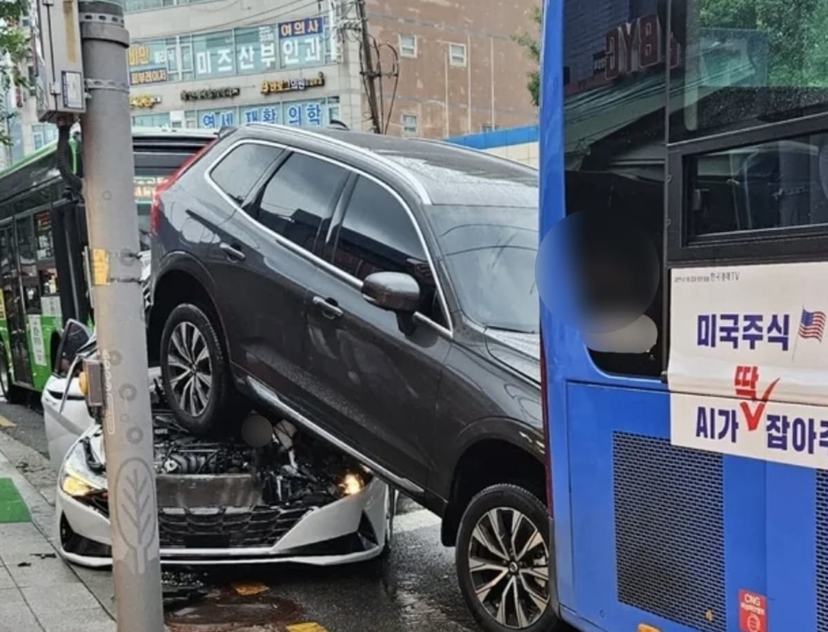 서울 불광동서 버스·승용차 사중 추돌 현장 / 스레드 캡처