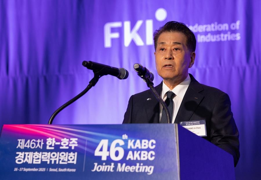 17일 열린 ‘제46차 한-호주 경제협력위원회 합동회의‘에서 장인화 포스코그룹 회장이 개회사를 하고 있다/이하 포스코
