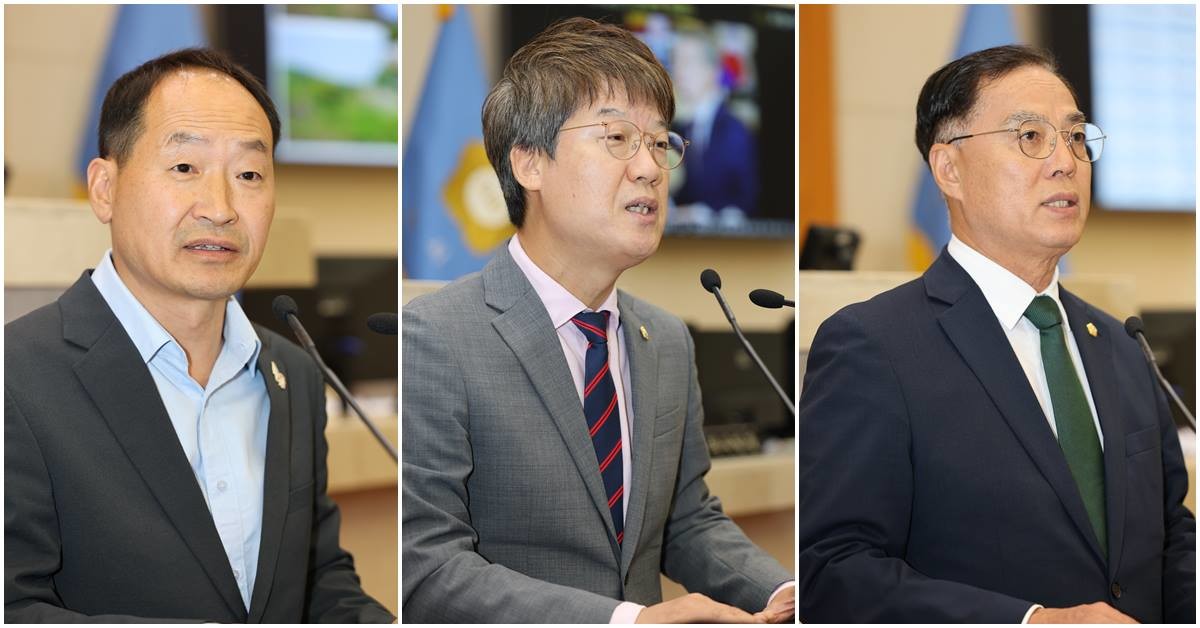 (왼쪽부터)5분자유발언하는 최광열, 김상백, 이상범 의원/포항시의회