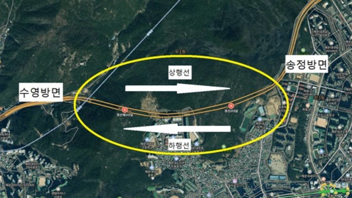 해운대구 장산 1, 2터널 위치도 / 뉴스1