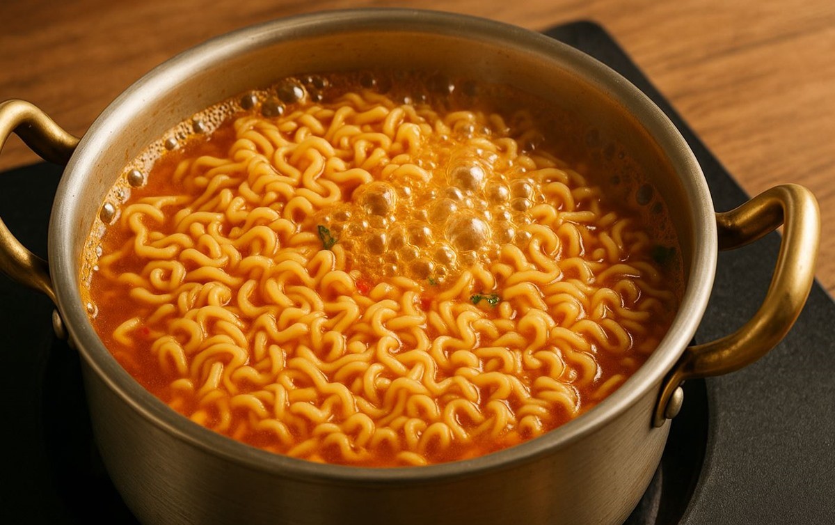 맛있게 끓고 있는 라면. 기사 이해를 돕기 위해 AI를 활용해 제작한 자료 이미지. 실제 모습과 다소 차이가 있을 수 있다.