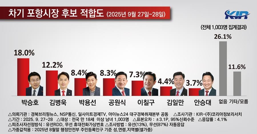 차기 포항시장 후보 적합도/KIR 제공