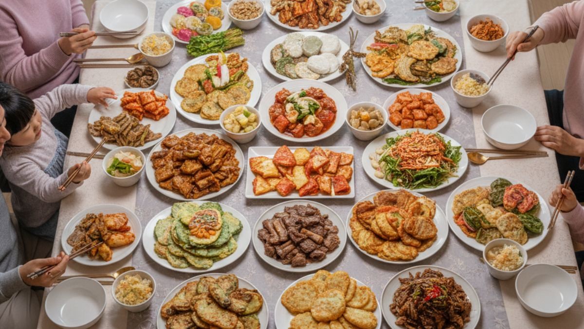 명절날 먹는 풍성한 음식. 기사 내용을 바탕으로 AI가 생성한 자료사진.