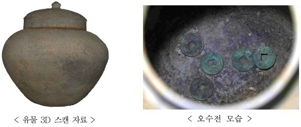발견된 지진구 3D 스캔 자료(왼)와 오수전 모습(오). / 국가유산청 제공