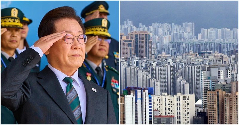 (왼쪽부터) 국군의날 행사에 참석했던 이재명 대통령, 서울 아파트 전경 / 뉴스1