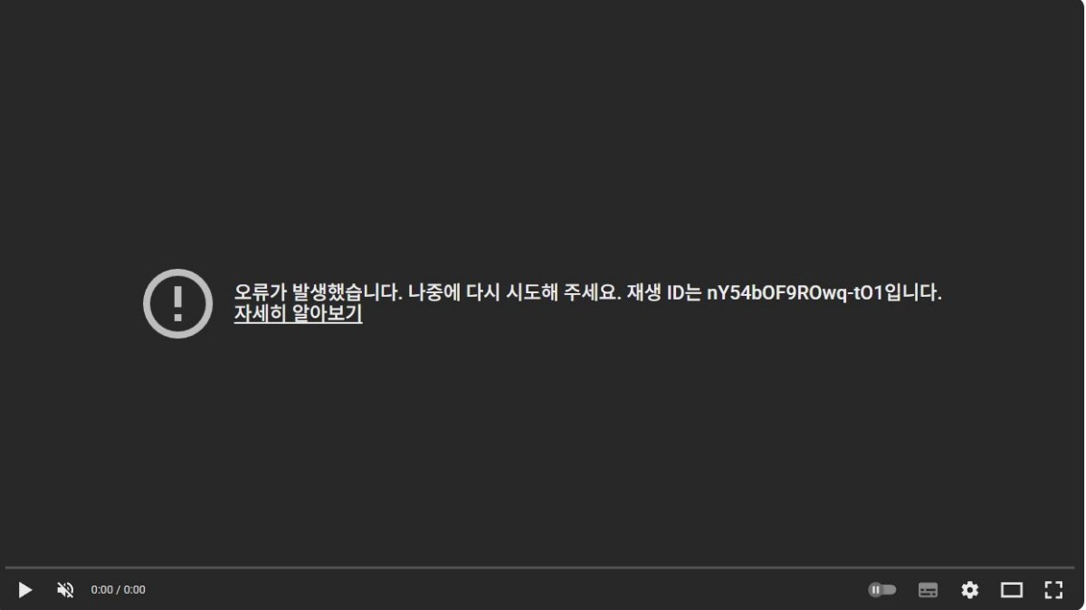 유튜브 오류 화면 / 유튜브 캡처