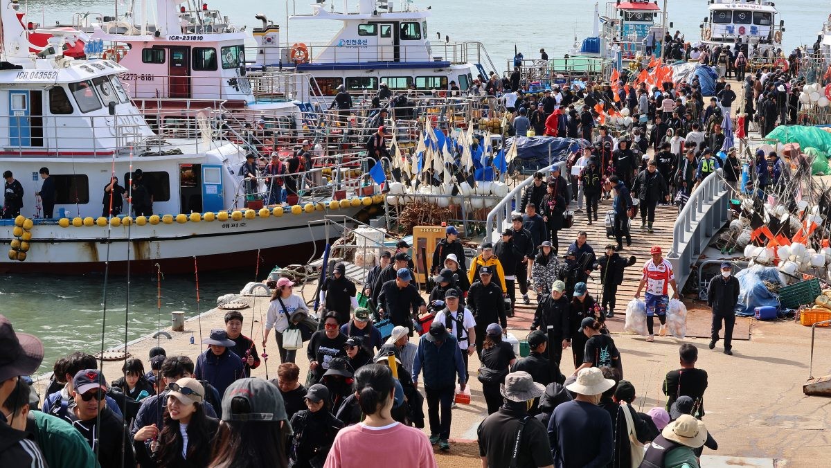 주꾸미 잡기 위해 몰린 낚시객 / 연합뉴스