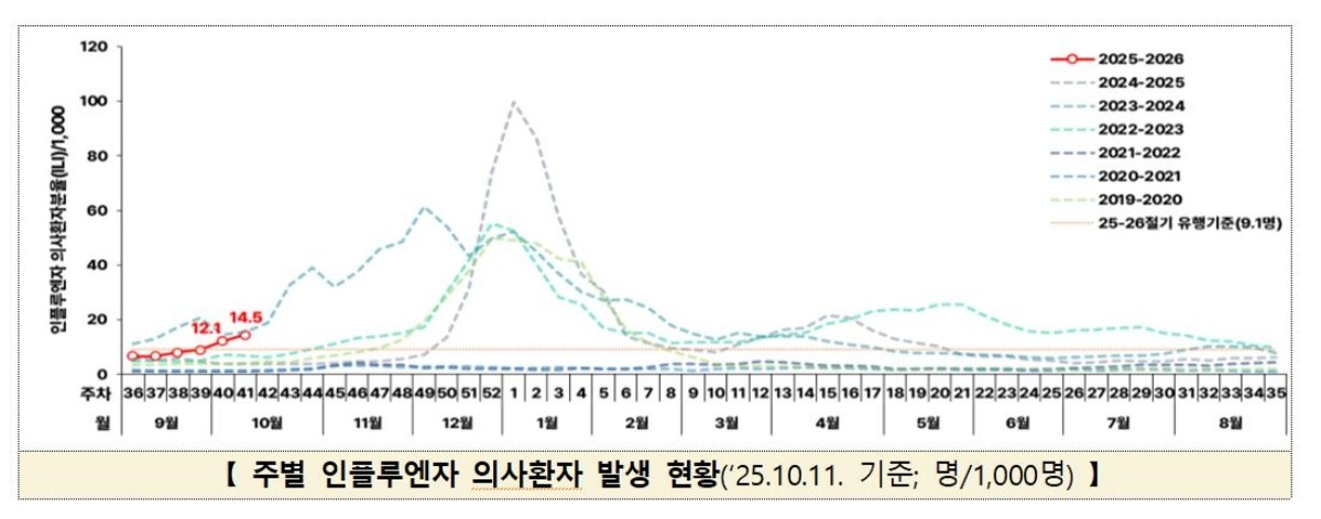 주별 인플루엔자 의사환자 발생 현황 / 질병청 제공