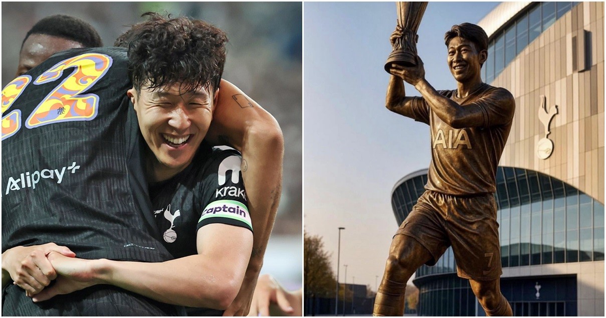 손흥민과 히샤를리송이 SNS에 게시한 손흥민의 동상 합성 이미지 / 뉴스1, 히샤를리송 인스타그램