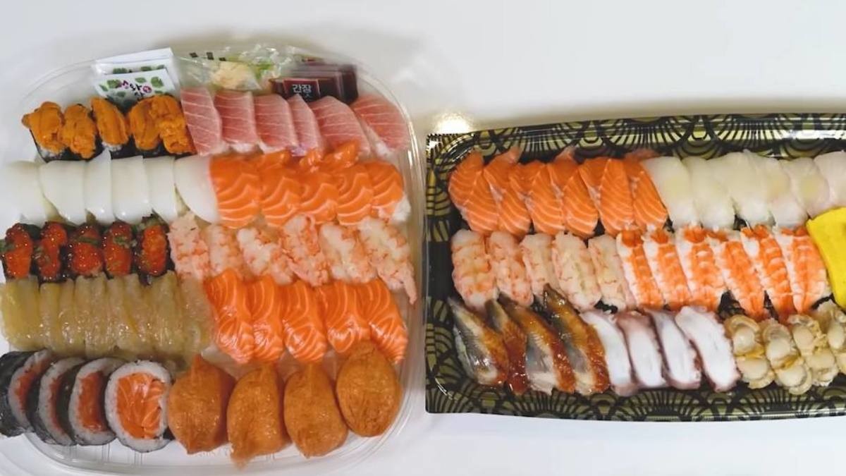 한국 마트 초밥 세트들. / 유튜브 '입질의추억TV jiminTV'