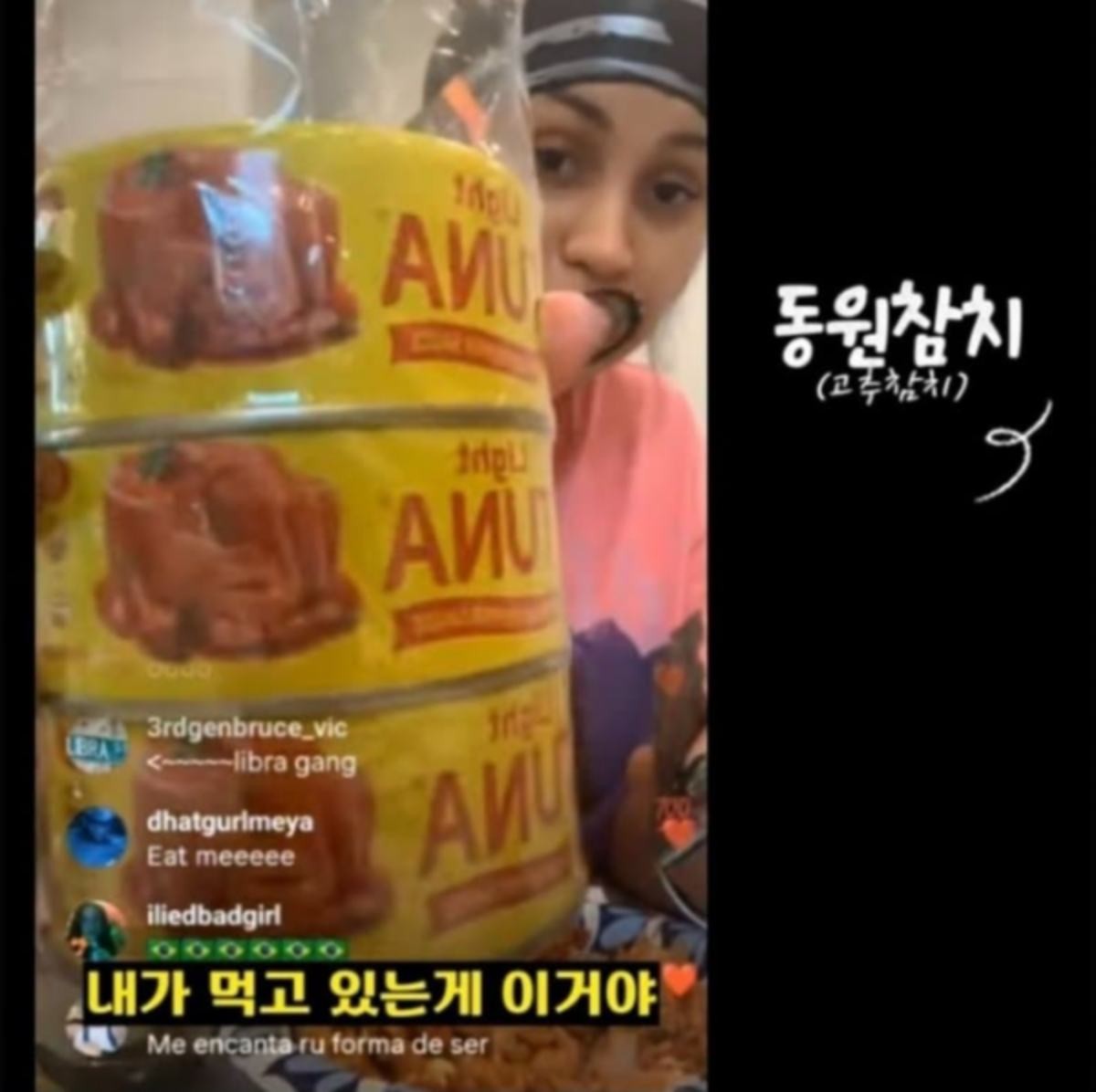 카디비가 좋아한다고 알린 동원참치 / SNS 캡처