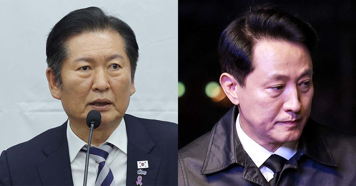 정청래(왼쪽) 더불어민주당 대표와 오세훈 서울시장. / 뉴스1