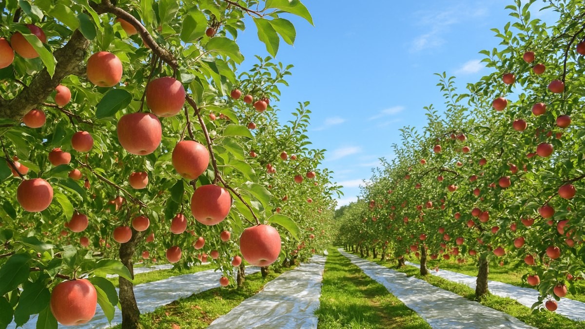 사과밭. 기사의 이해를 돕기 위한 AI 생성 이미지