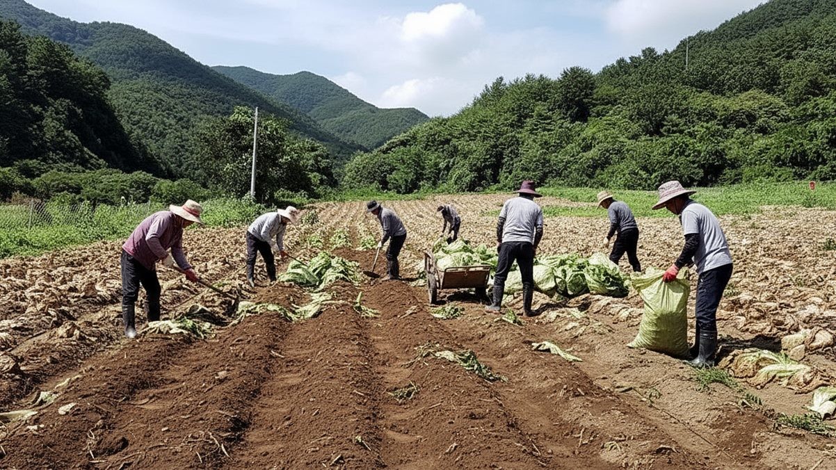 기사 이해를 돕기 위해 AI로 생성한 무름병에 걸린 배추밭 이미지