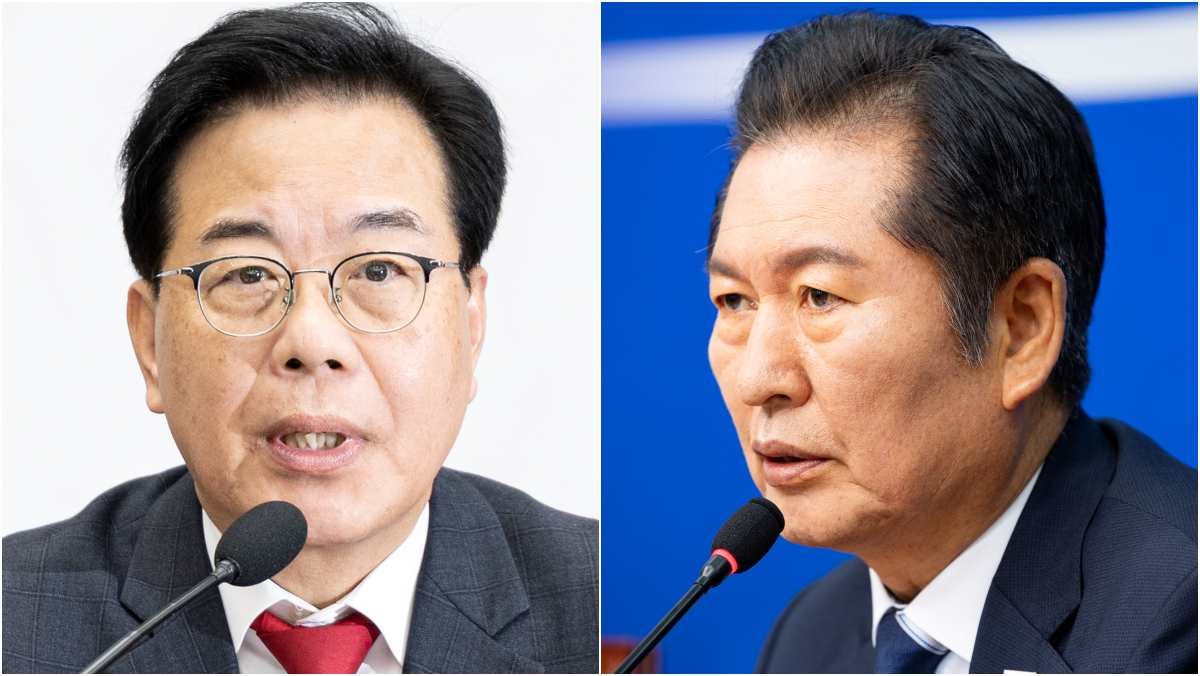 (왼쪽)송언석 국민의힘 원내대표. (오른쪽)정청래 더불어민주당 대표.