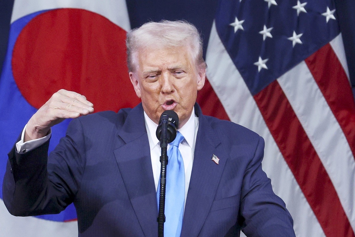 도널드 트럼프 미국 대통령이 29일 경주 예술의전당에서 열린 '2025 아시아태평양경제협력체 최고경영자 서밋(APEC CEO SUMMIT)'에 참석해 정상 특별연설 하고 있다. / 뉴스1