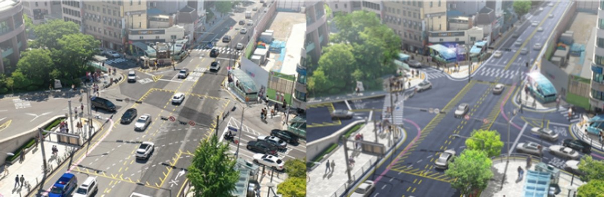 조선호텔사거리 개선 전, 개선 후 / 서울시 제공