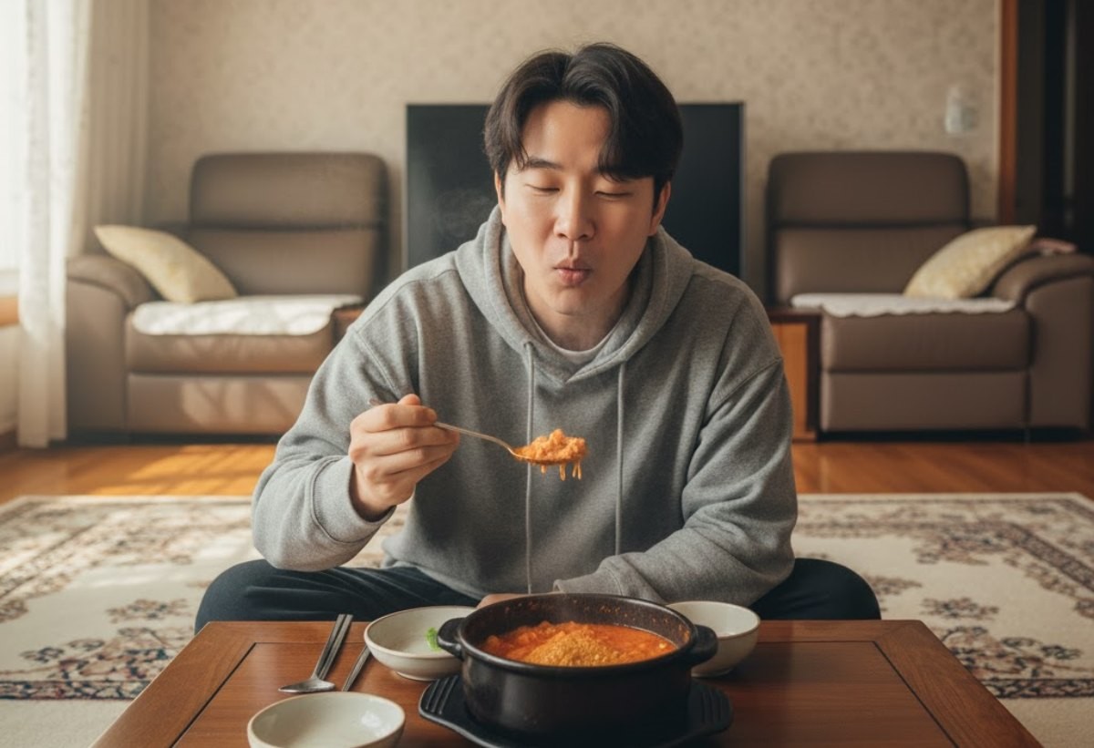 국물요리를 먹는 사람. 기사 내용을 바탕으로 AI가 생성한 자료사진.