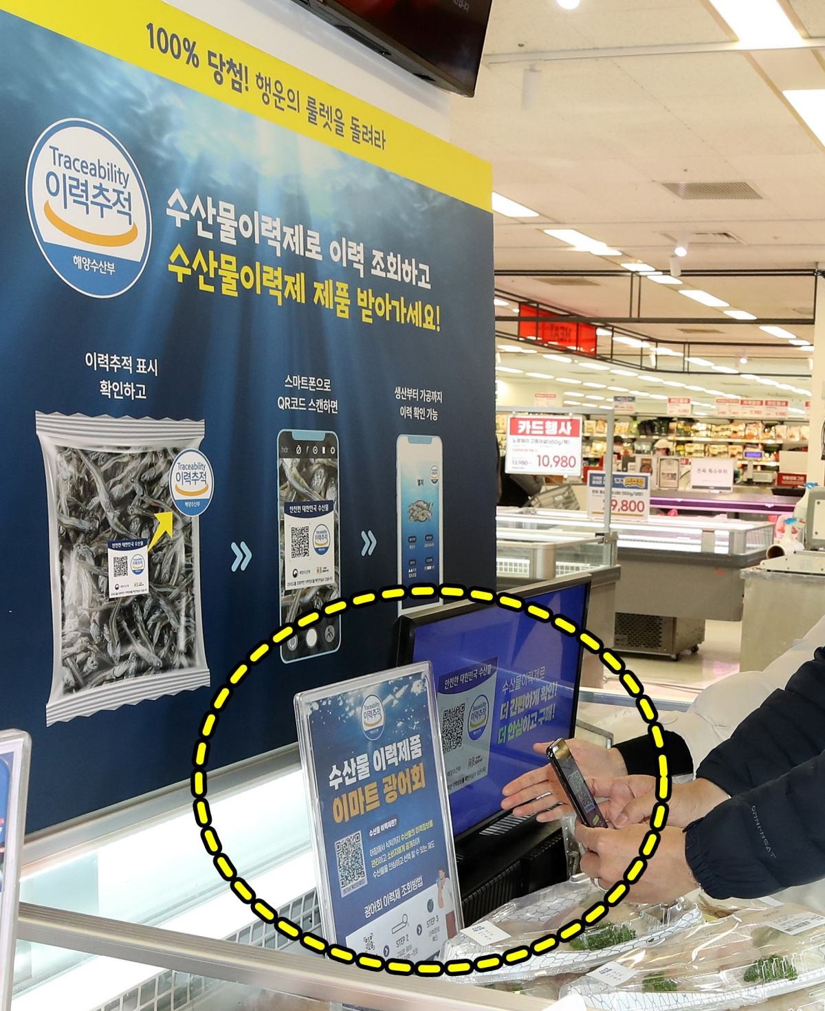 스마트폰을 이용해 수산물 이력을 조회하고 있는 모습. 자료사진. / 뉴스1