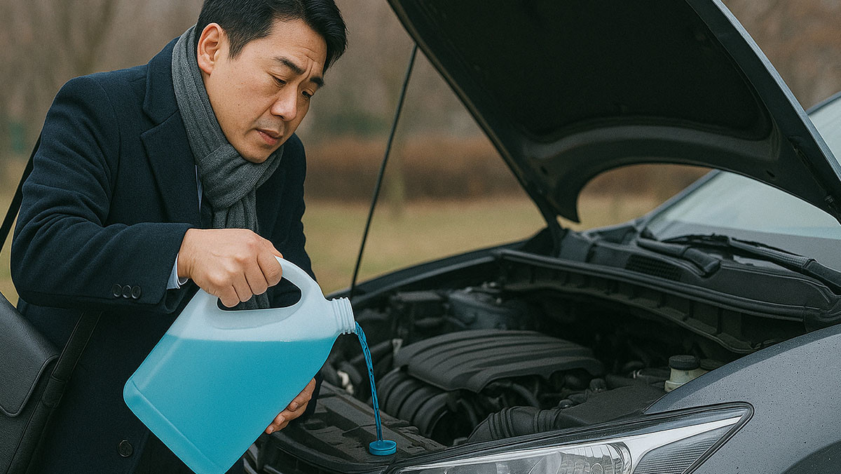 추워지기 전 어는점이 낮은 워셔액을 보충하는 것이 좋다. / AI로 생성한 이미지
